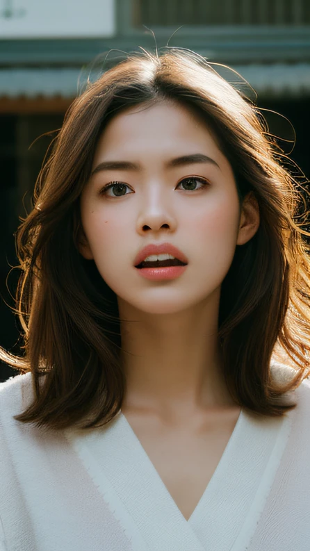 Mouth burst counseling((top Quority,8K,tmasterpiece:1.3)),Contemptuous woman(hot onsen),perspired,Water droplets on the forehead of the face,exteriors,background urban cityscape,Overhead,Sharp focus:1.2,cute women:1.4,((Layered Hair Style)),(Contemptuous contempt),very detailed face and skin and hair texture,Knotted brunette hair,Moist textured hair,Moist body,Detailed eyes, Contemptuous contempt,White skin of the,Beautiful legs, beautiful delicate nose,cute young woman,18yr old,dynamic angle,Deleite para la vista,Compositional suggestiveness,while emphasizing the subject's hair,The eye,Mouth and movements,At the same time, It exudes contempt,It is characterized by calming tones and a mixture of light and shadow,Contemptuous contempt