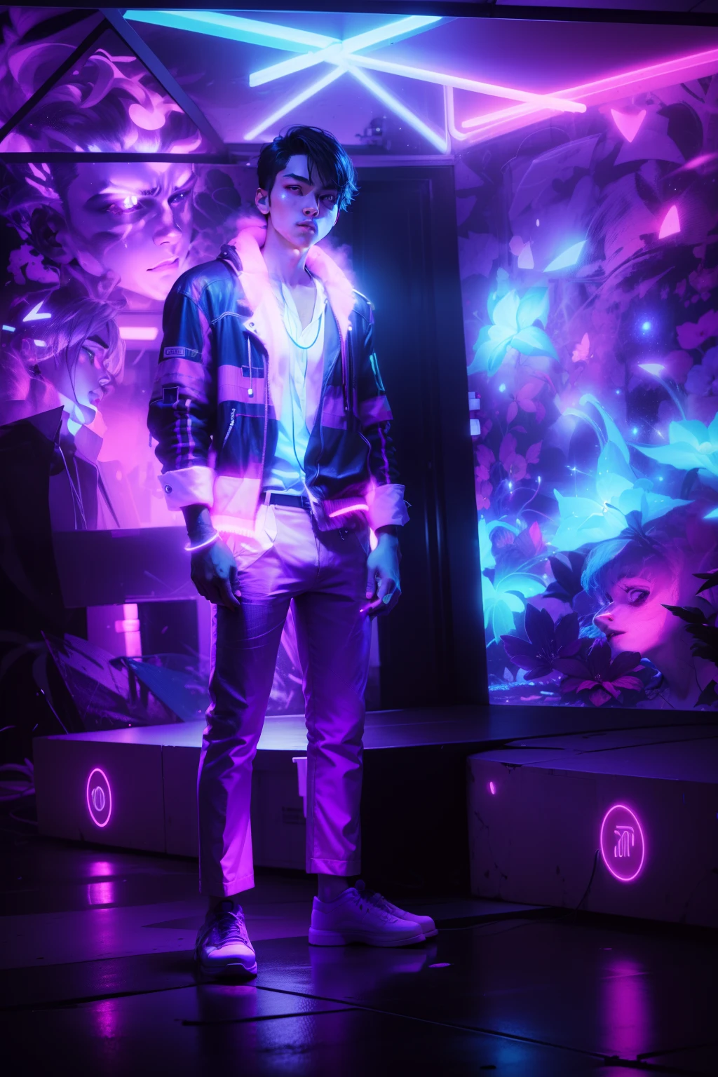 Change background neon light Handsome boy