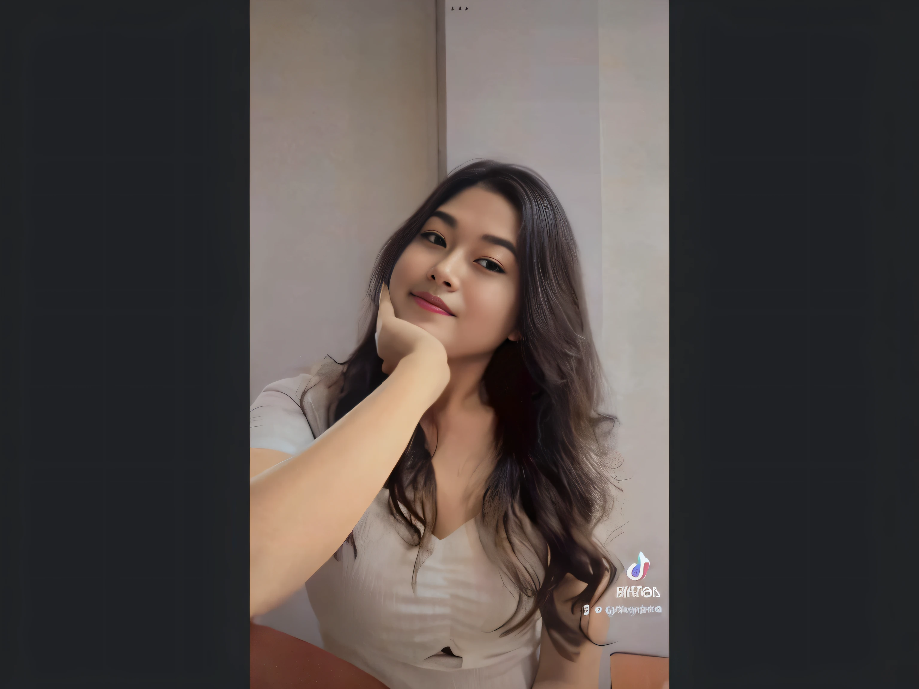 a close up of a woman with long hair sitting at a table, low quality video, tiktok video, ruan cute vtuber, with lovely look, smooth in _ the background, young and cute girl, gif, attractive pose, she has a cute face, unreal ungine 5, instagram story, at instagram, very beautiful cute catgirl, 🤤 girl portrait