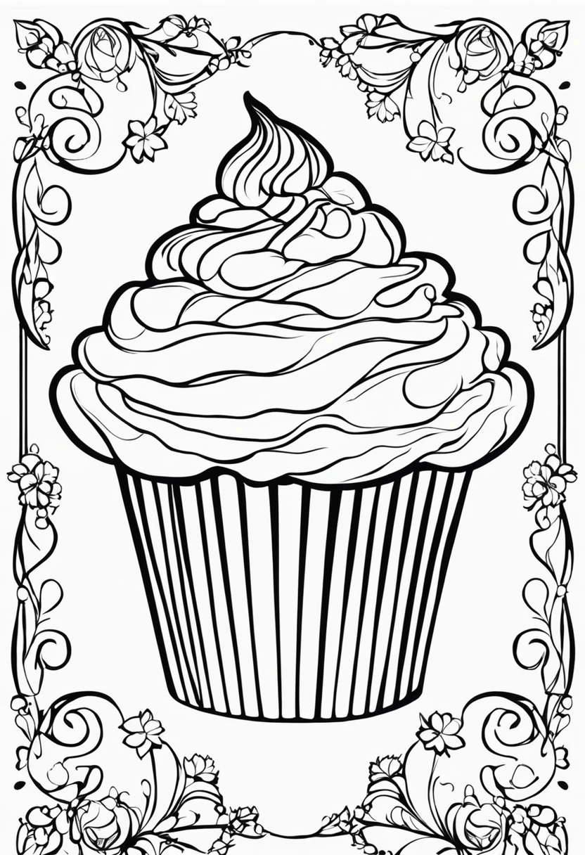 Cupcakes,  coloring book, vectorial, White background, outline