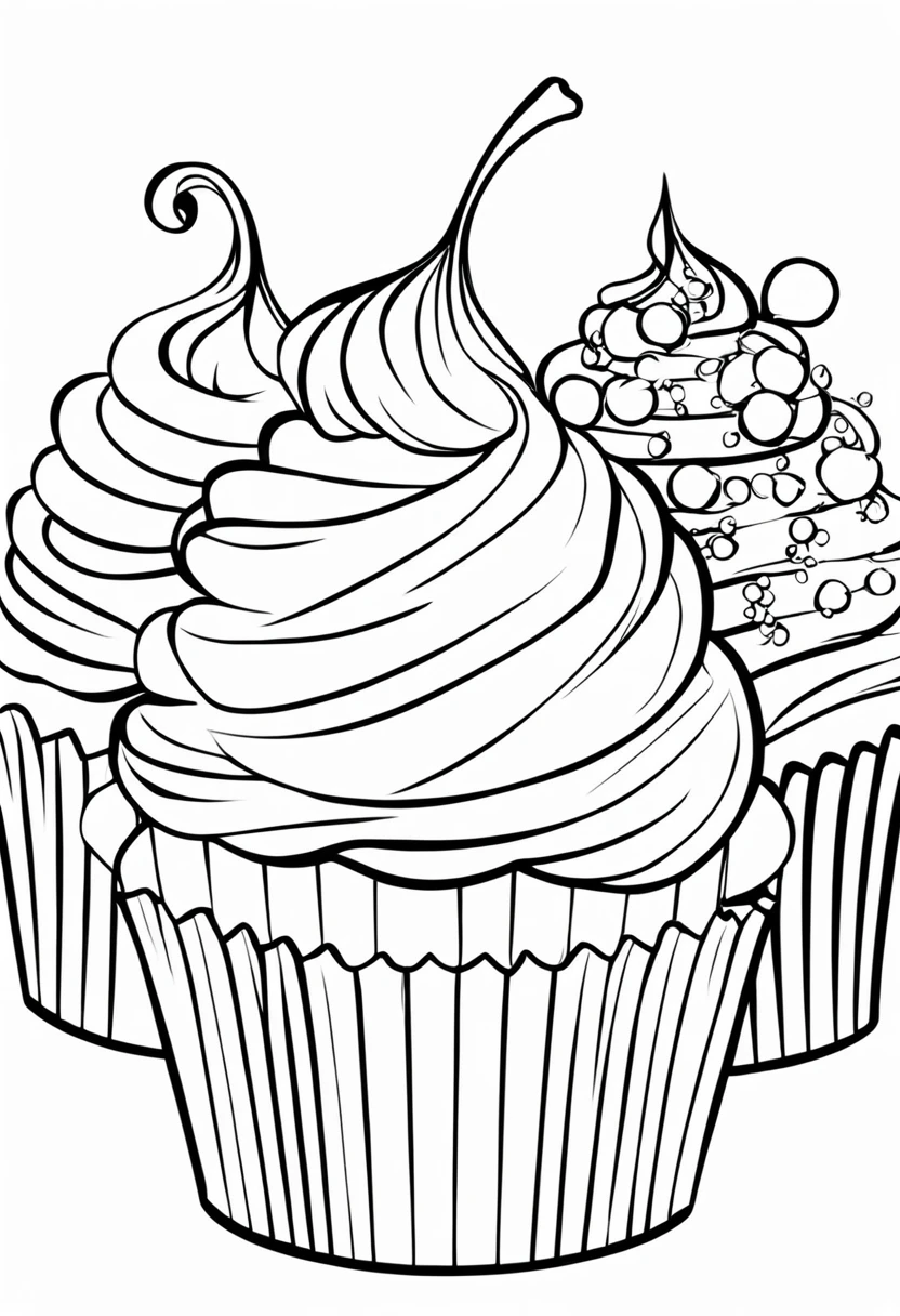 Cupcakes, coloring book, vectorial, White background, outline