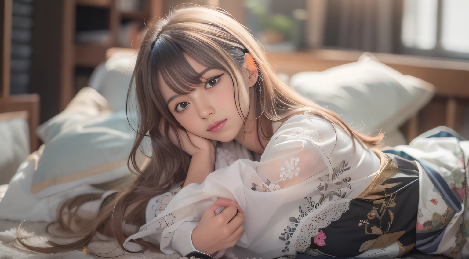 sideshot,a closeup,FULL ANATOMY,ultimate beauty girl,small tits,Woman lying on bed in Western-style building, Girl sleeping in sailor suit,photo taken with sony a7r, Realistic Young Gravure Idol, Anime. Soft lighting, taken with canon eos 5 d mark iv, Photograph Taken on Nikon D750, Photo taken with Nikon D 7 5 0, the face of a beautiful Japanese girl,taken with canon 5d mk4,((smooth hair,detailed hairs,Very fine hairs)),slim figure,extremely detailed eye and face、beatiful detailed eyes,Tsurime,Cool color makeup,light glow,Expro II,Lens Flare,Sharpen,