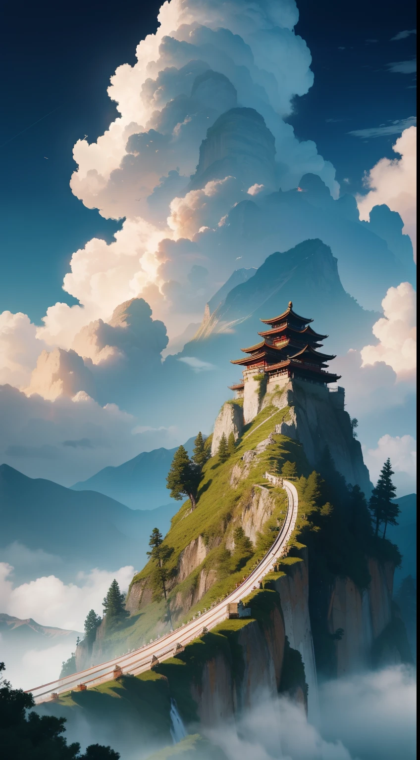 ichijou（Chinese dragon）Appears between mountain peaks，surrounded by cloud，Glaring ahead angrily，，tmasterpiece，high qulity，A high resolution，perfect  detail，Perfect quality，Perfect detailing，depth of fields，