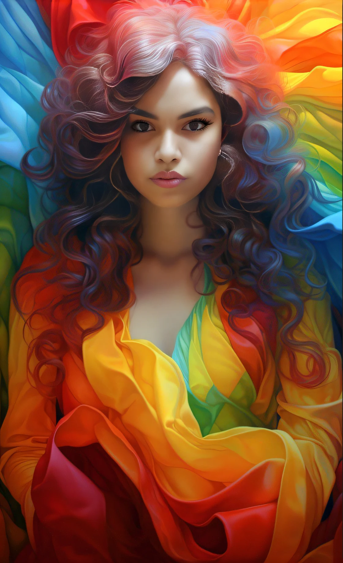 Painting of a woman with rainbow colored hair and a rainbow colored dress, lindo pintura digital, arte de fantasia digital colorida, pintura digital colorida, pintura digital bonita, Arte LGBT, artgerm colorido!!!, linda arte digital linda, lindo arte digital, pintura digital vibrante, pintura digital impressionante, bela arte digital, Arte colorida, bela arte digital, estilo de pintura digital