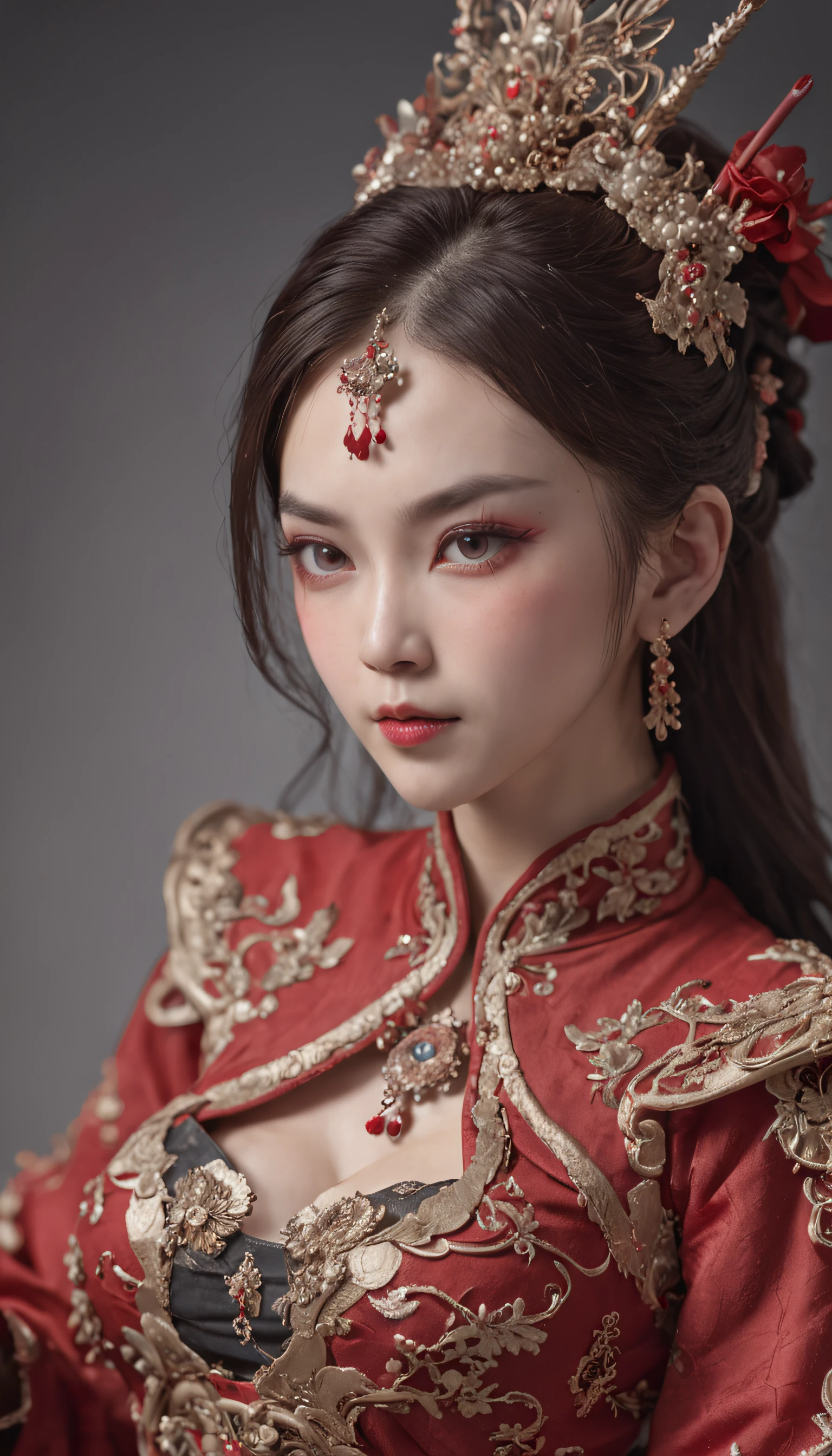 jianjue,wanjianguizong,16k,masterpiece,textured skin,multiple swords,embellished costume,Award winning photos, extremely detailed, stunning, intricate details, absurd, highly detailed woman, extremely detailed eyes and face, dazzling red eyes, detailed clothing,ultra long sleeves,dingxianghua,QMSJ,candy-coated,in the style of saturated pigment