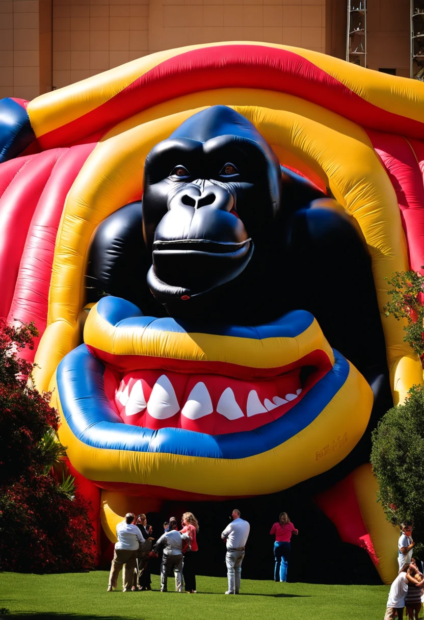 Inflatable gorilla swallowing people