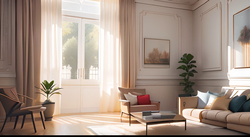 there is a living room with a couch, cadeira, e tabela, bright render, realistic physics rendering, Photorealistic rendering, rendered lighting, sala de estar interior, hyperrealistic rendering, hyper - realistic render, photorealistic render, very realistic 3 d render, excellent 3d render, a photorealistic rendering, natural realistic render, hyper realistic render, architectural 3 d render