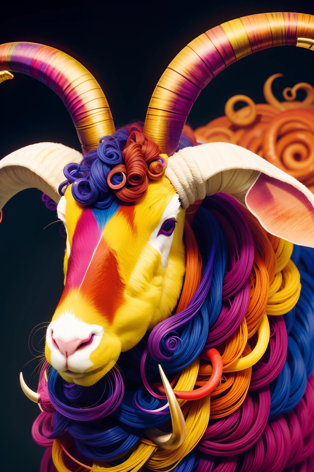 coils，Colorful colors，pecora，Two huge horns