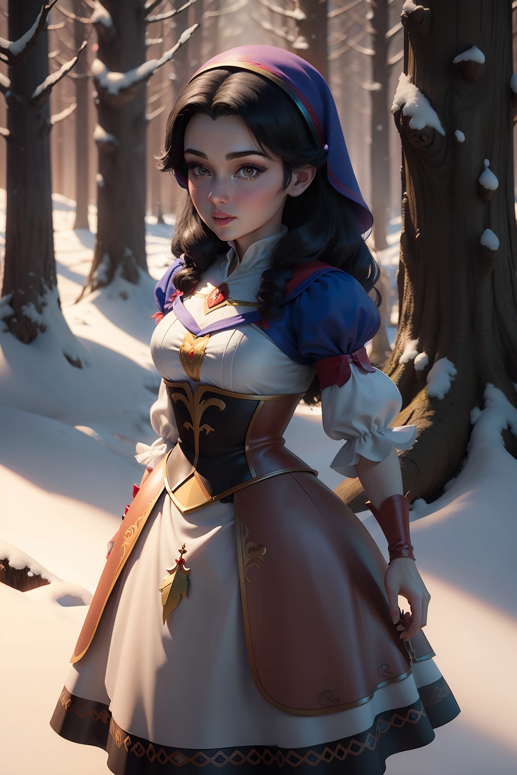 disney character 3D animation, snow white character in mystical forest