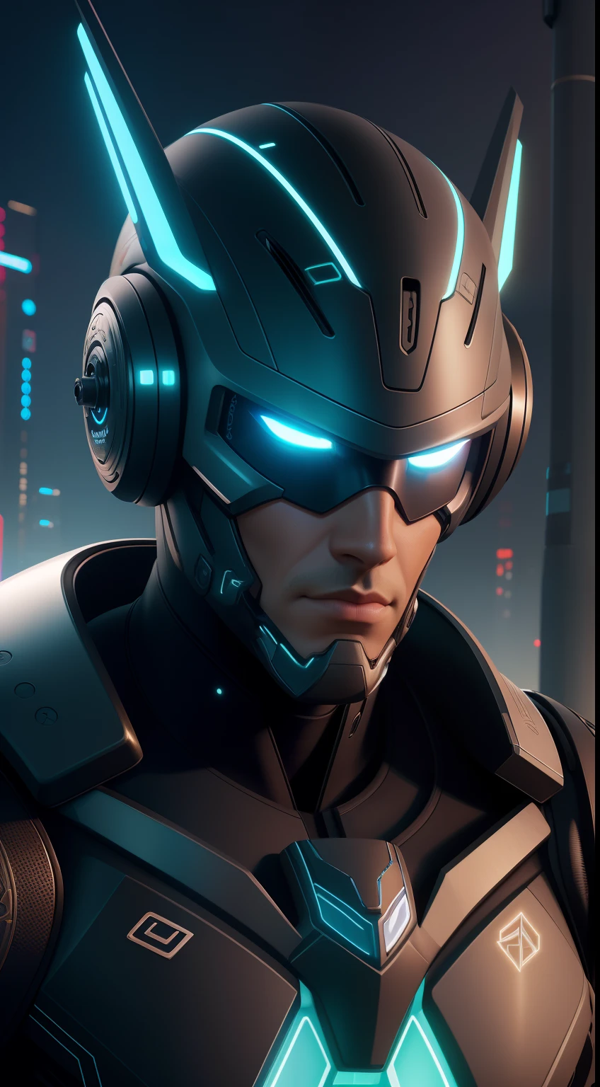 A distinctive-looking cyborg with biomechanical implants and luminous eyes, em uma rua movimentada com placas de neon, Cyberpunk aesthetics, cor profunda, intrincado, 8K resolution concept art, natural lighting, beautiful composition, foco nítido, Studio photo, detalhes intrincados, altamente detalhado, profundidade de campo, foco nítido, High detail, textura de pele realista, Realistic, fotorrealista, Arte Digital, tinta escura