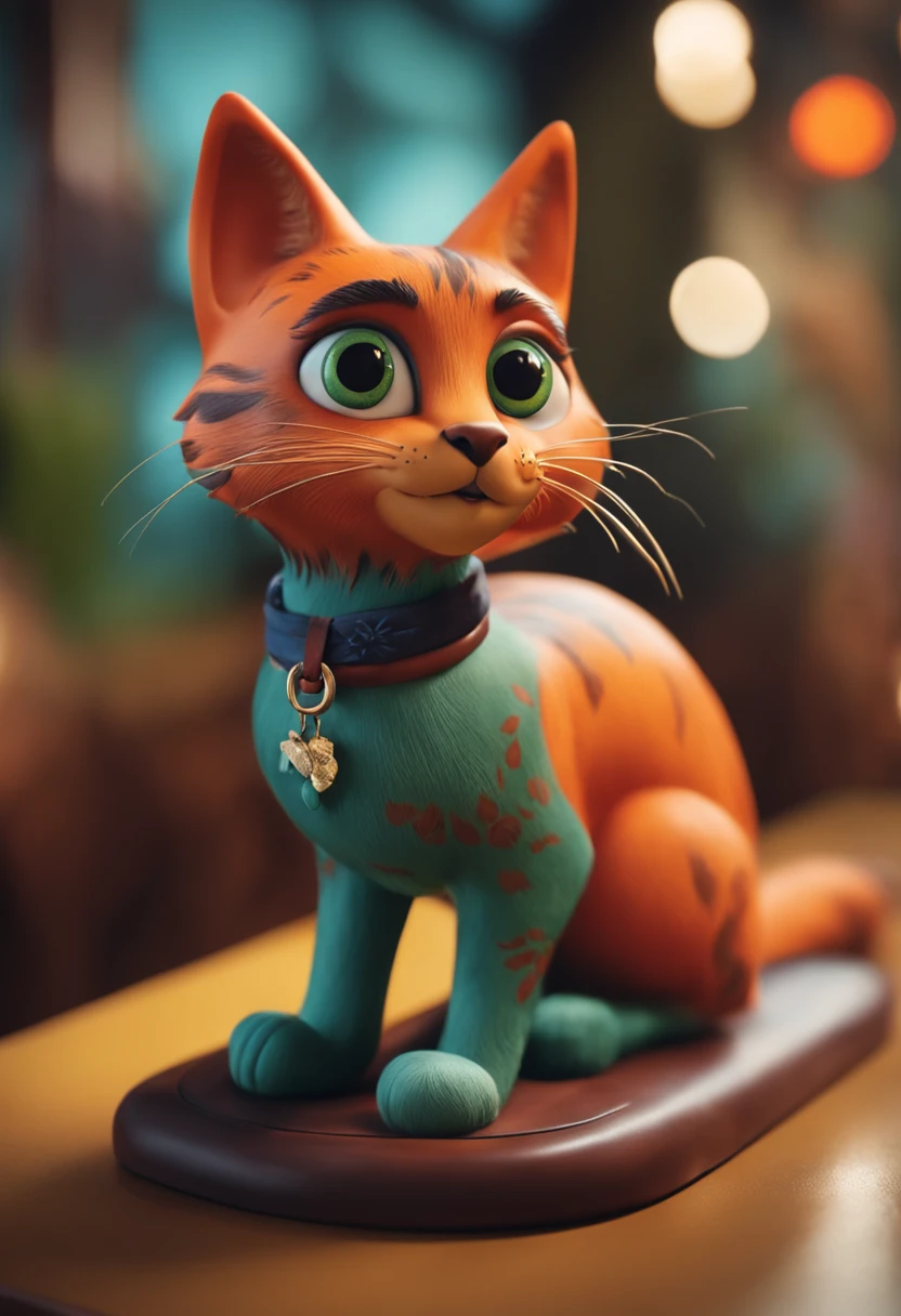 a cat character with the style of the studio Aardman