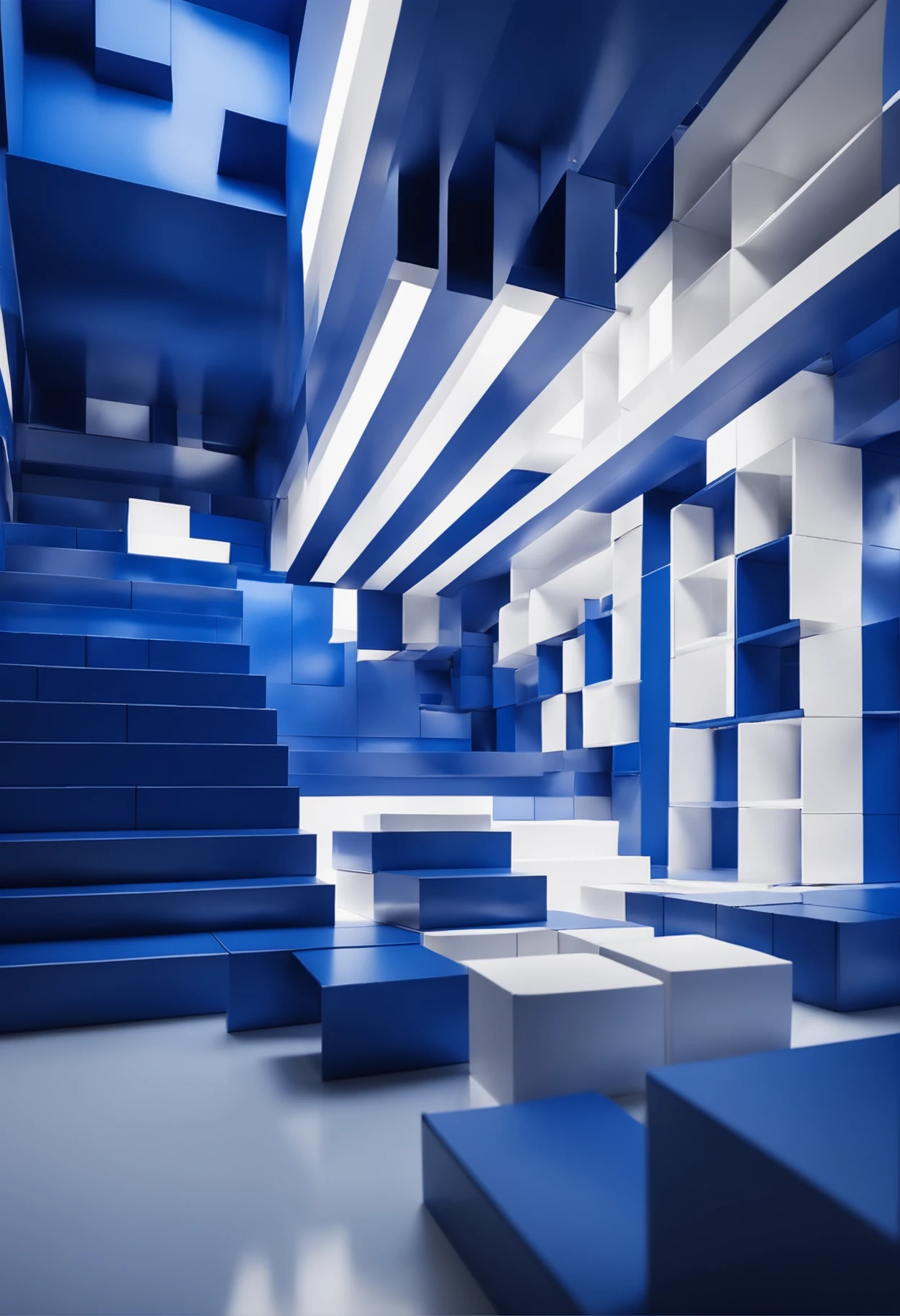 create 3D building blocks with the color blue and white, the number of blocks should be 5