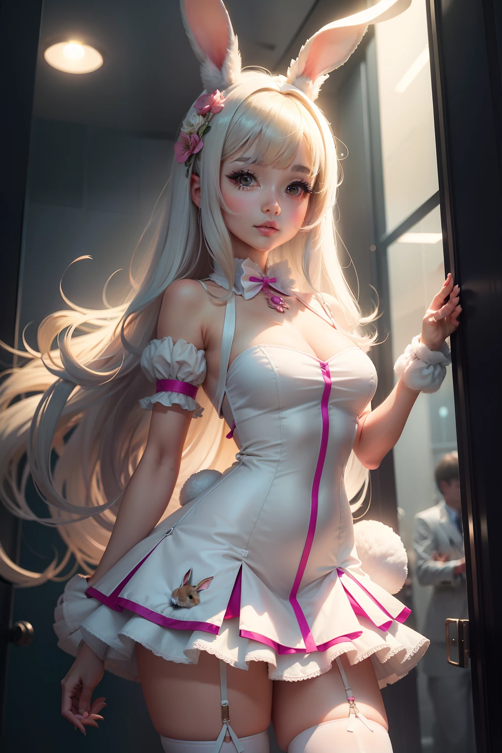 Animals dressed in fashion,Rabbit Sim girl,is wearing dress,cleanness,Glass texture,比基尼,Bigchest