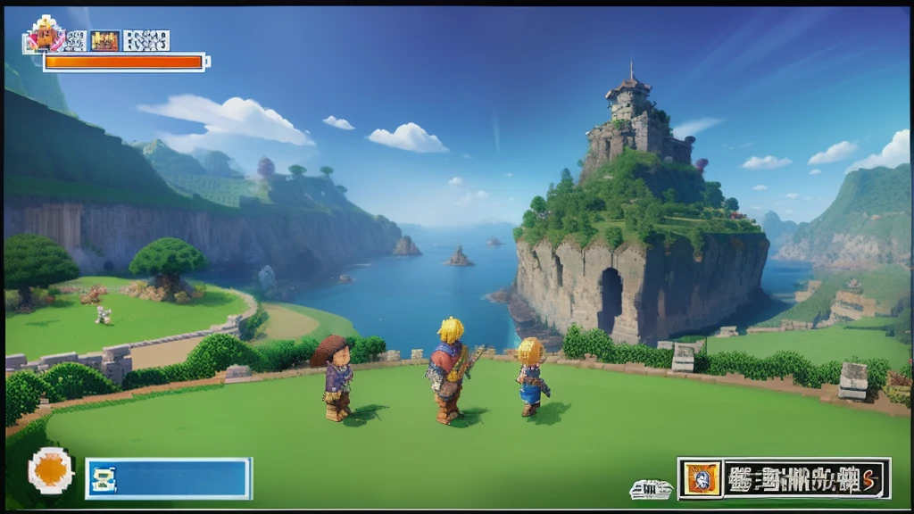 鸟山明风格,Flat pixel games《dragon quest》,Game scene design,(a paradise:1.4),16-bit pixels