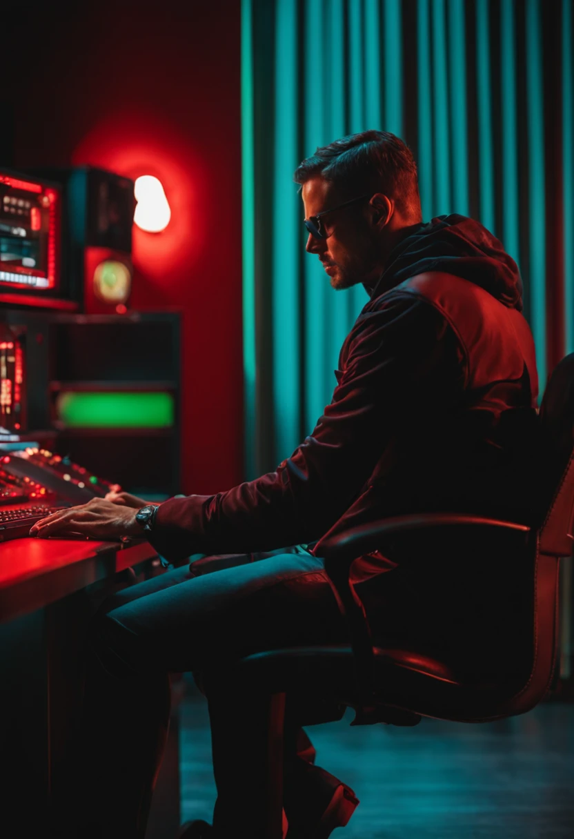 A Hacker sit in front of studio
