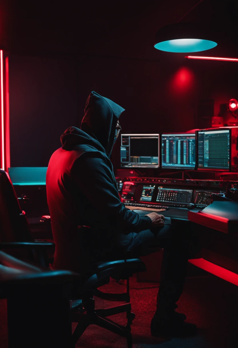A Hacker sit in front of studio