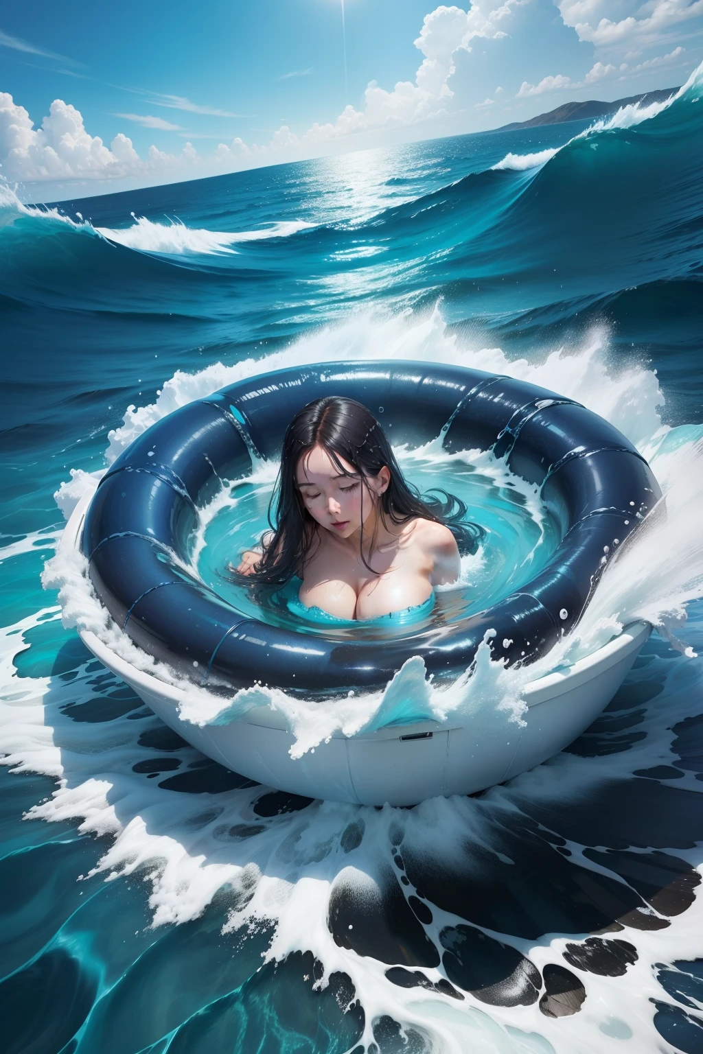 An image of a swirling whirlpool of splashing blue ocean water.