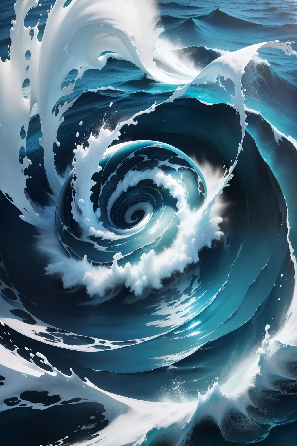 An image of a swirling whirlpool of splashing blue ocean water.