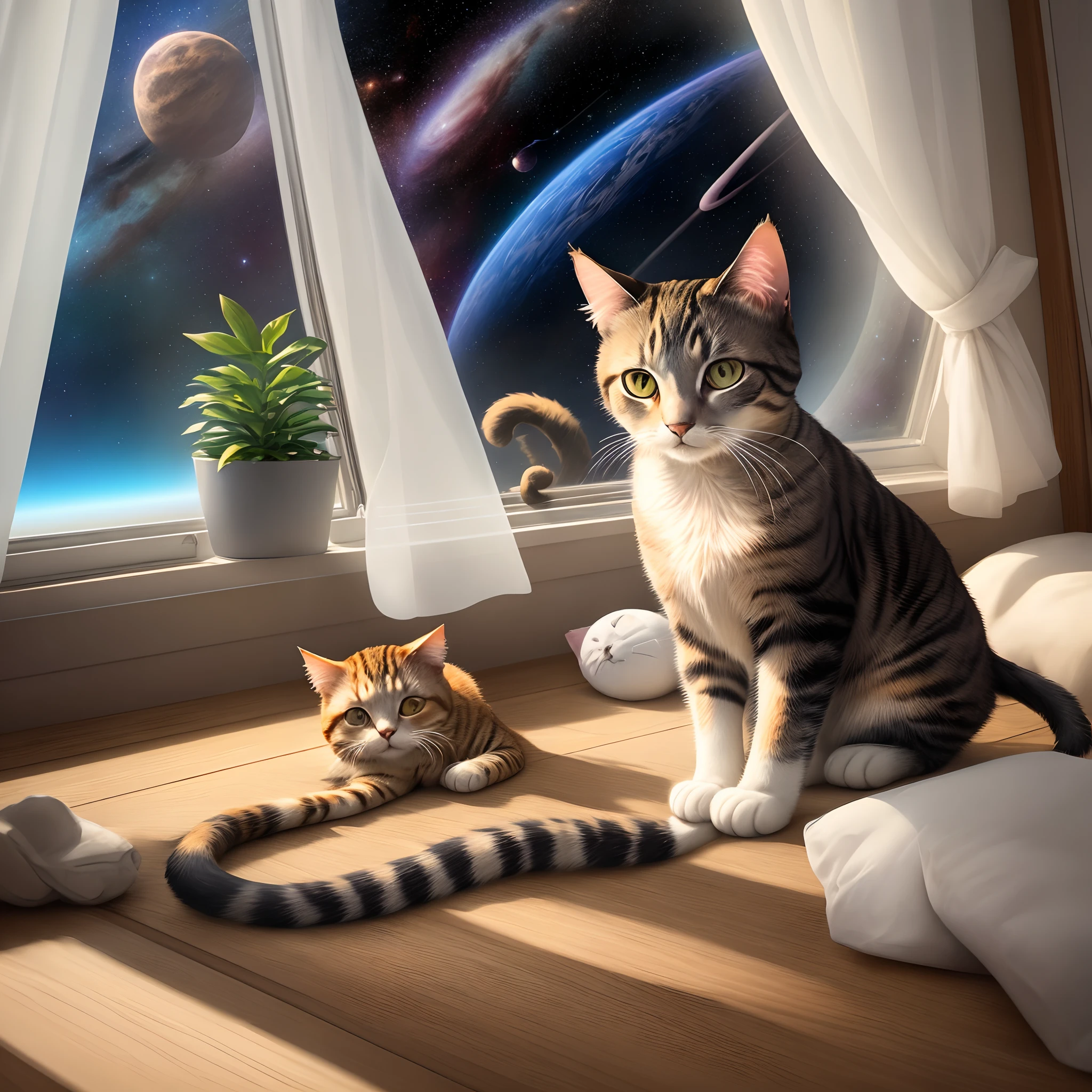 Cat sitting window side of space seep