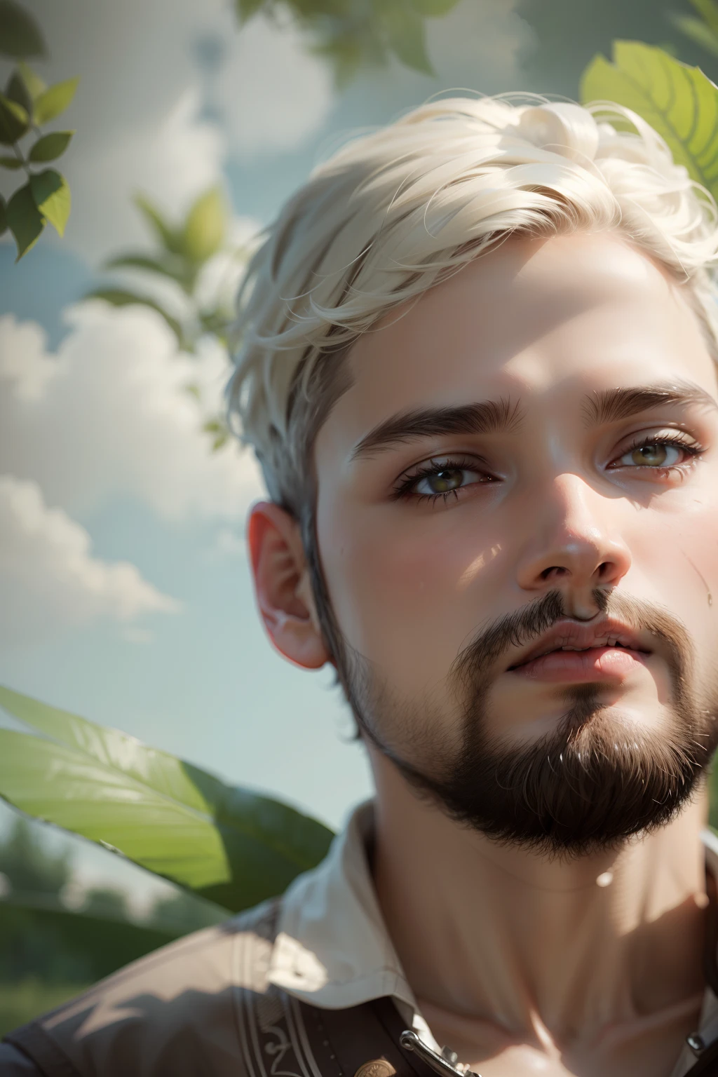 Change background to lite clouds and greenery, change hair cut to litely trimmed