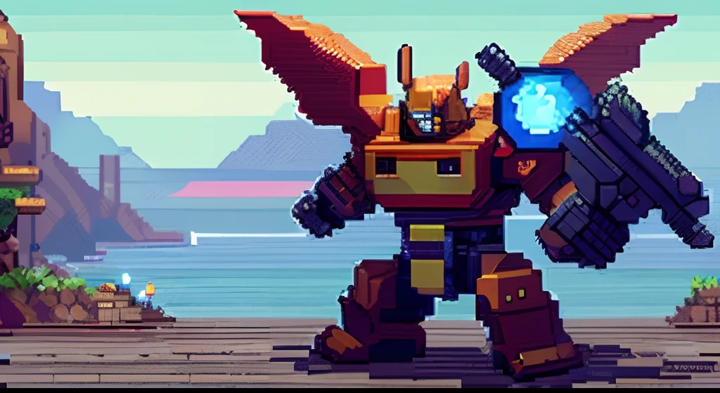 pixel game，character  design，Transformers robots，hornet， Pixel art #pixelart，super-fine，32-bit pixels