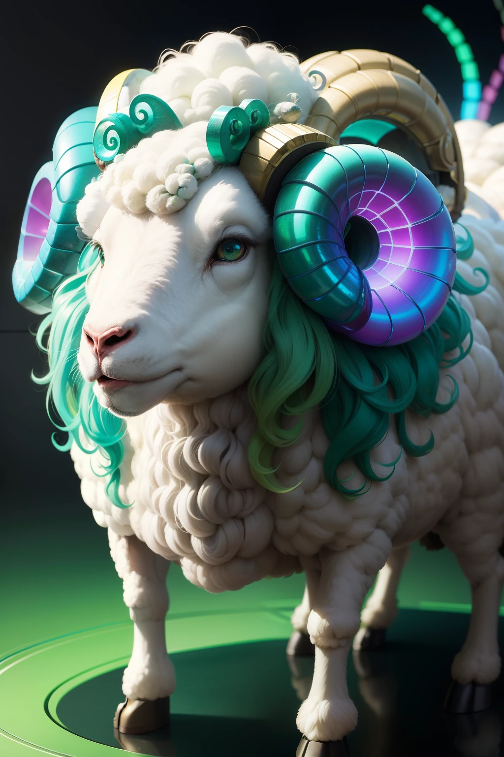 coils,Colorful colors,Divine sheep,green color,Light shades,cyan colors,white colors,Dopamine color matching,Rich and diverse colors,Glass texture