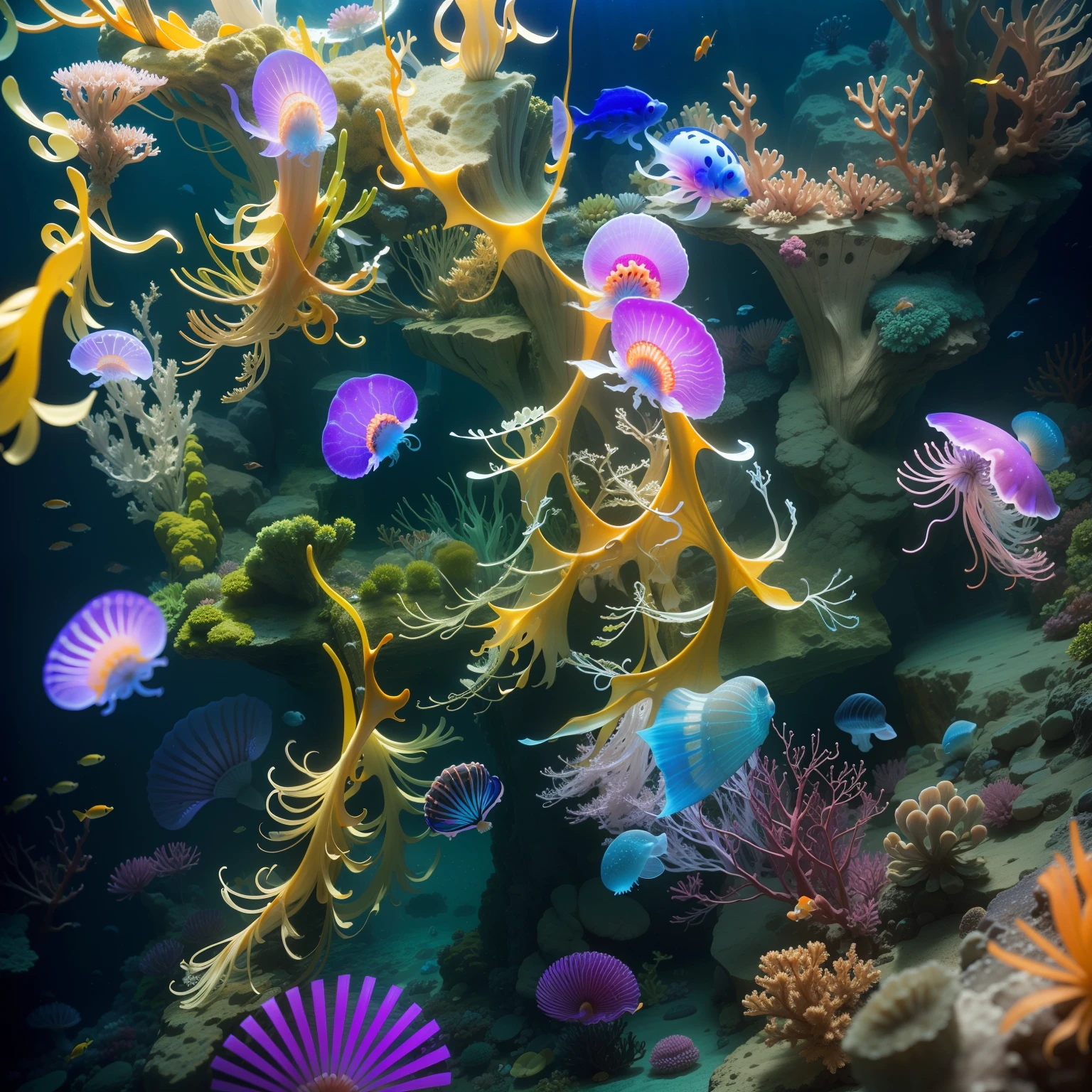 In the aquarium、Lots of jellyfish swim fantastically、Colorful nudibranchs