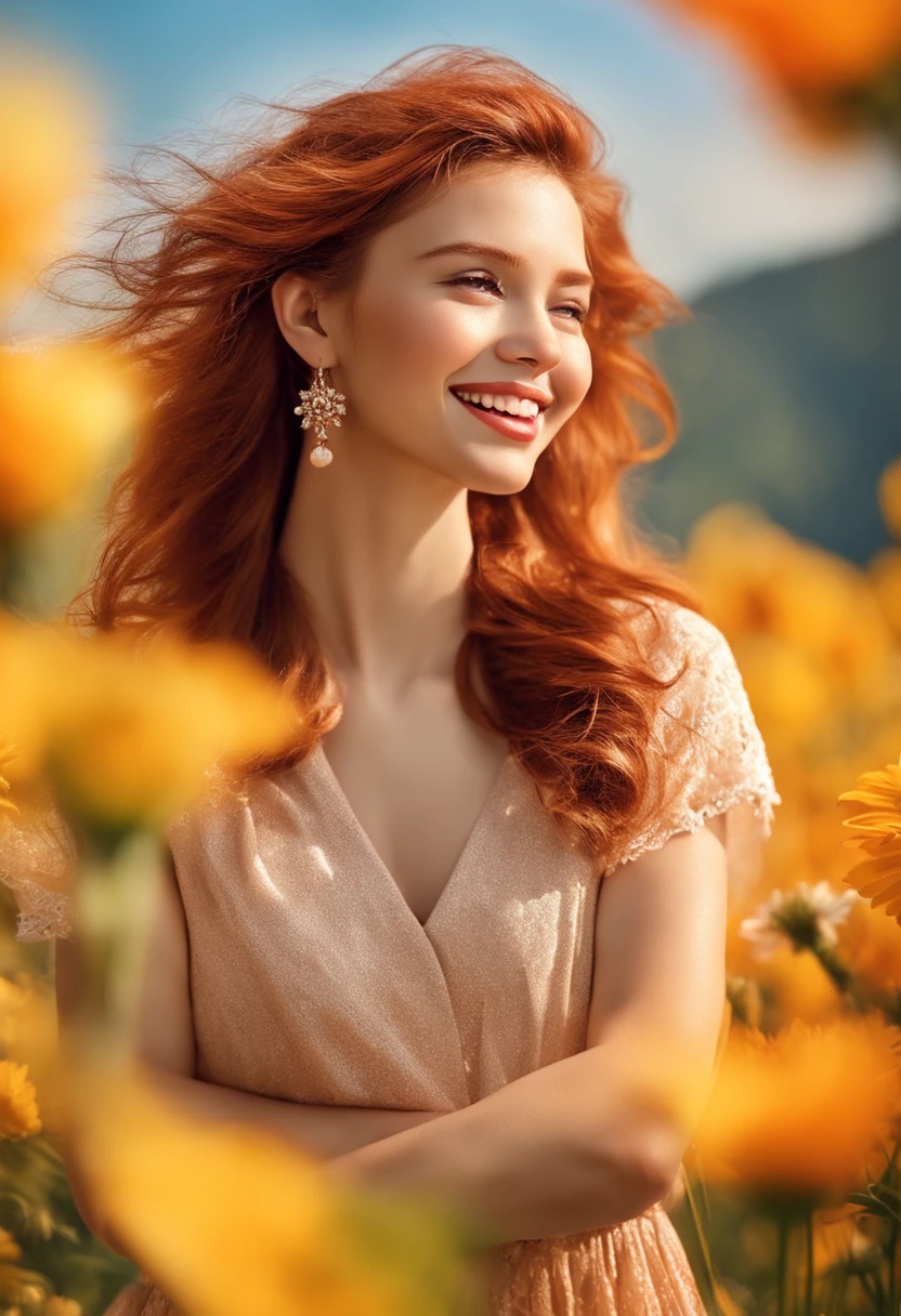 quadratic element,quadratic element,Winged ears,red tinted hair, Joyful, Sunny, Flat-chested, (Best quality, High-res, photo-realistic:1.37), Detailed features, Colorful flowers, Vibrant atmosphere, Joyful laughter, Lively atmosphere, carefree, Playful, Beautiful landscape, warm sunlight, Clear blue sky, light breeze, Hefty Smile, positive energy,, relaxed poses, Natural beauty, Happiness in the air, Harmonious composition, joyful expressions, Vibrant colors, Natural lighting, Youthful spirit, Innocent charm, Carefree moments, Splendid happiness, Pleasant atmosphere, Sunny character, Confident posture, Delightful outdoor scene, Carefree laughter, Full of life,boisterous, Fresh and happy, positive vibe, Happy and bright, Heartwarming scene