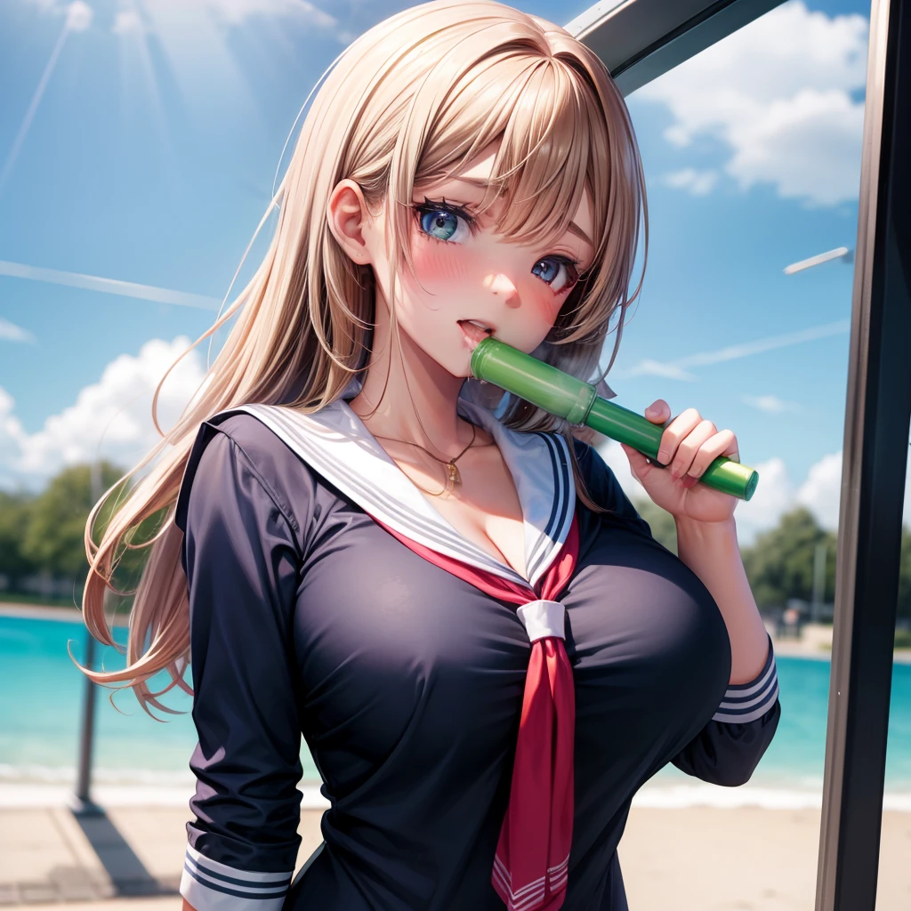 hi-school girl,blow job,Large breasts:1.9,naughty expression:1.9,Flushed cheeks,Ecstatic look