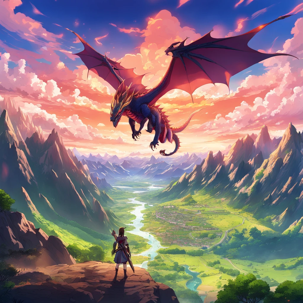 At the end of the world, a beautiful, infernal dragon emerges from a hidden valley, skirting the valley and into the valley. 8k, epic, volumetric lighting