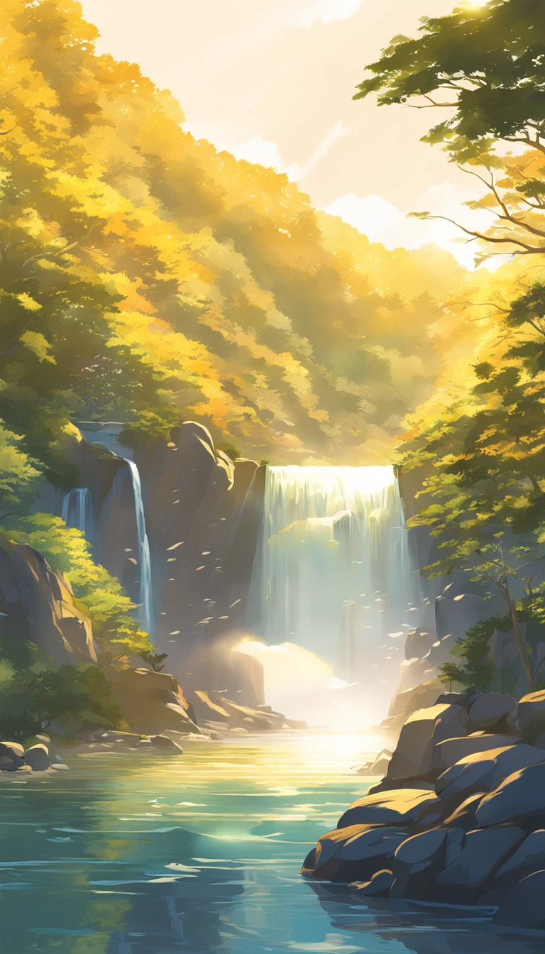 Golden carp、Waterfall climbing、Shines、It's shiny、Background Golden Waterfall