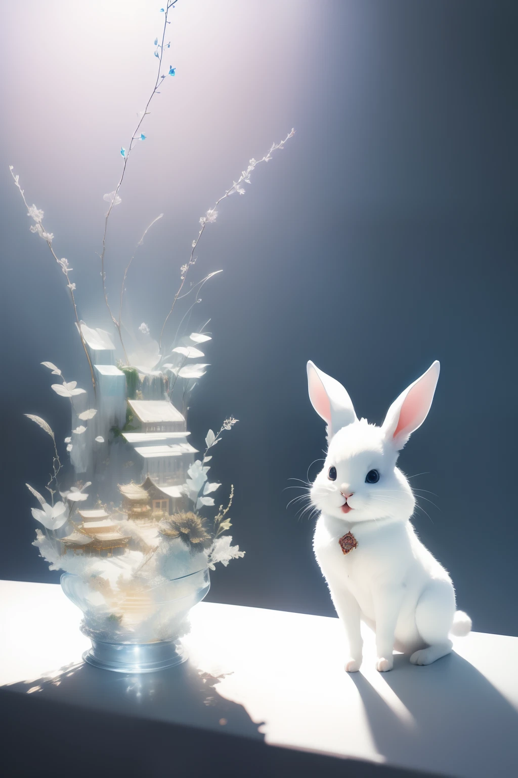 Animals dressed in fashion,Stick out your tongue,get down on the bed,Rabbit Sim girl,is wearing dress,cleanness,Glass texture,比基尼,Transparent clothes,Intimate clothes Bigchest