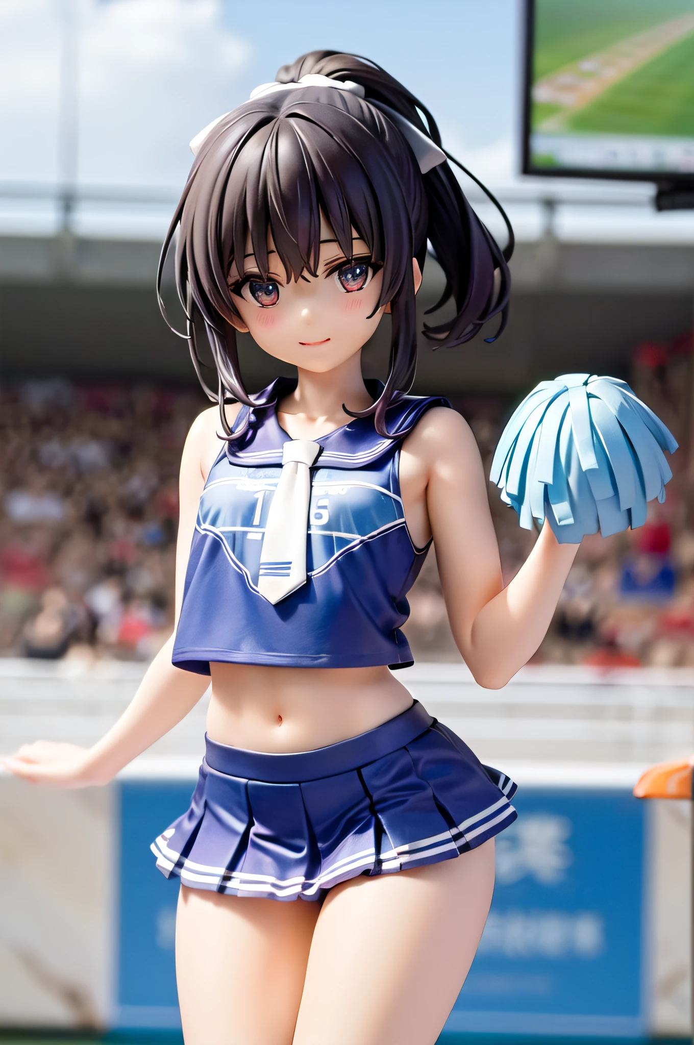 (cheerleaders:1.3)、(stadio:1.5)、(tiny chest:1.4)、extremely delicate and beautiful,visual impact, The ultra -The high-definition, Raw photography, top-quality, hight resolution, (masterpiece), (Photorealsitic:1.4), Anime Cosplay, foco nítido, nffsw,Unity 8k壁纸, intricate detailes, depth of fields,nffsw,amazing, contour deepening,front lit,Oil Highlights, girl with, Smile、(A slender:1.5)、see -through、Cheerleading pom-poms in hand、Wearing a sailor-style sleeveless shirt and miniskirt、beautiful countenance、Very detailed background
