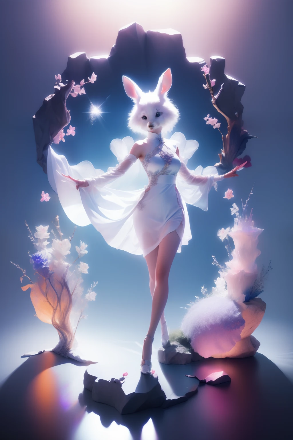 Animals dressed in fashion,Stick out your tongue,get down on the bed,Rabbit Sim girl,is wearing dress,cleanness,Glass texture,比基尼,Transparent clothes,Intimate clothes Bigchest