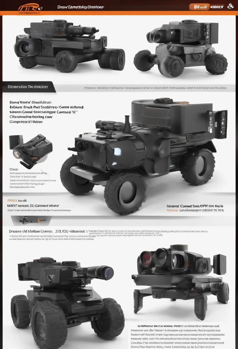 Develop a 3D model of a remote control monitor cannon with a built-in camera, allowing the user to view the captured images in real time on a connected device.