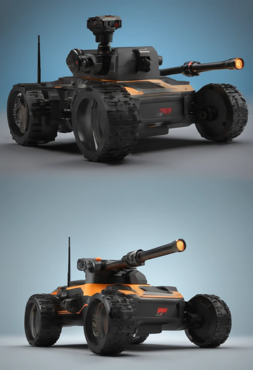 Develop a 3D model of a remote control monitor cannon with a built-in camera, allowing the user to view the captured images in real time on a connected device.