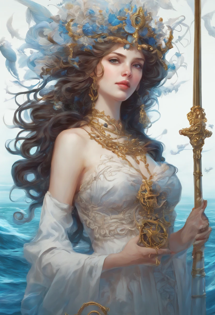 A goddess, nice perfect face with soft skinice perfect face, Concept art portrait by Greg rutkowski, Art germ, Ultra-detailed and intricate Gothic art trends in Artstation ternary colors, Fantastical, intricately details, Splash screen, Complementary colors, fantasy concept art, 8K resolution, Deviantart's masterpiece, Oil painting, Heavy strokes,