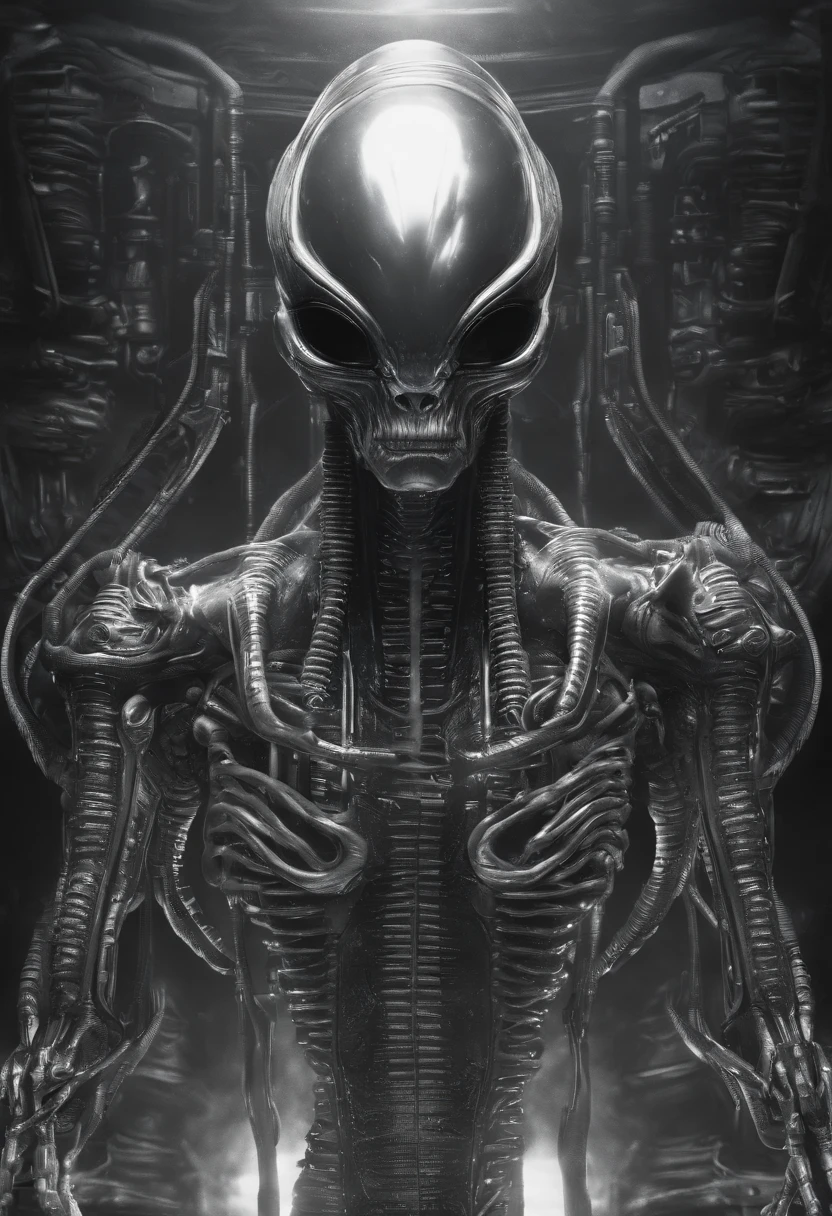 Engineer Prometeus Alien scene HR Giger style ::n_style drawing, Low-quality imperfection, puppet, playset, アニメ