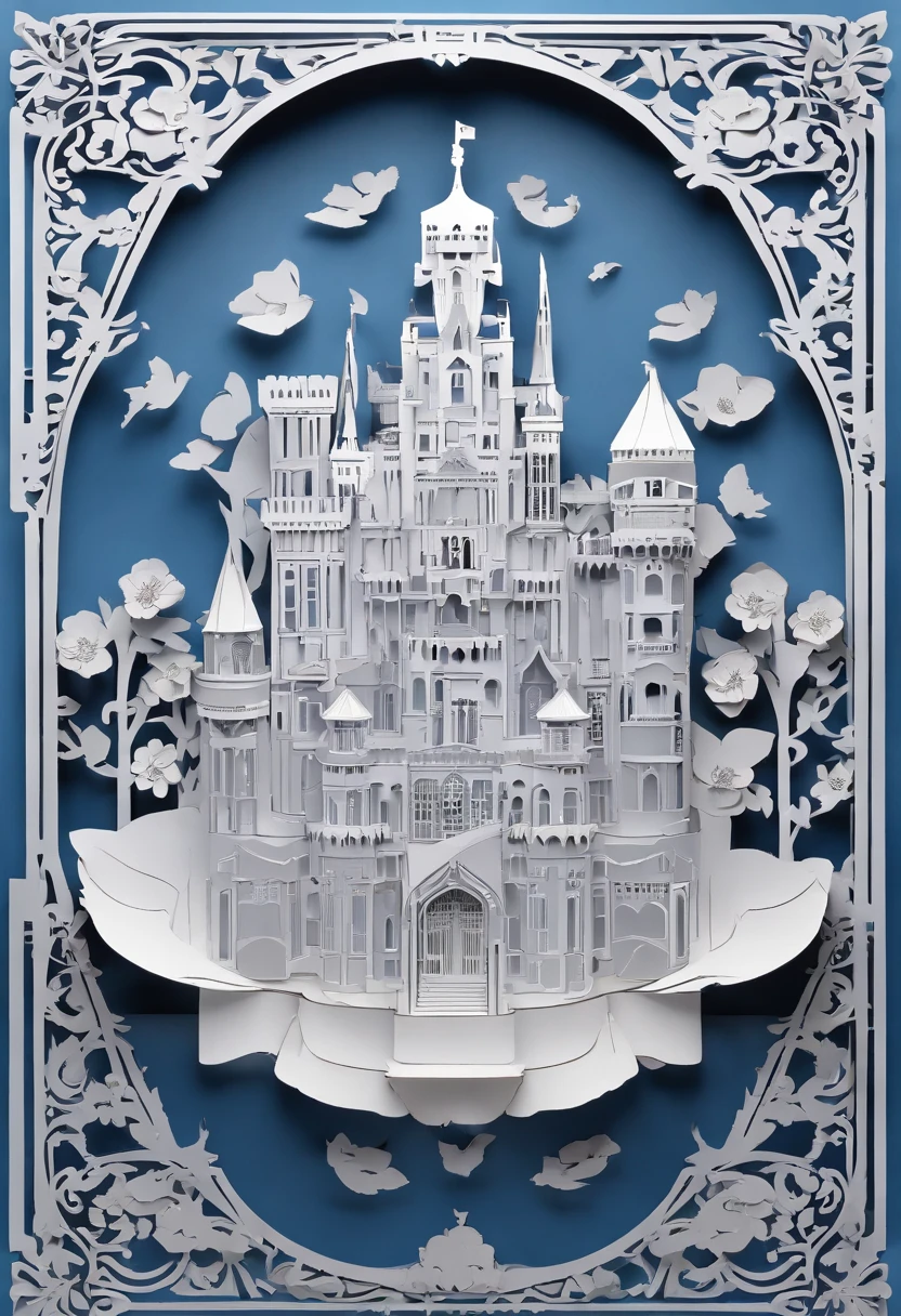 realistic, (best quality, masterpiece:1.3),
isometric, flowers castle, blue rose, grey background, papercarvingcd-000004