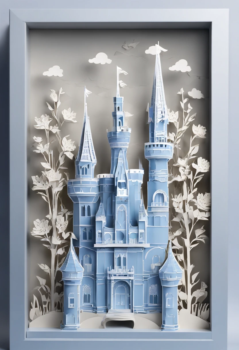 realistic, (best quality, masterpiece:1.3),
isometric, flowers castle, blue rose, grey background, papercarvingcd-000004