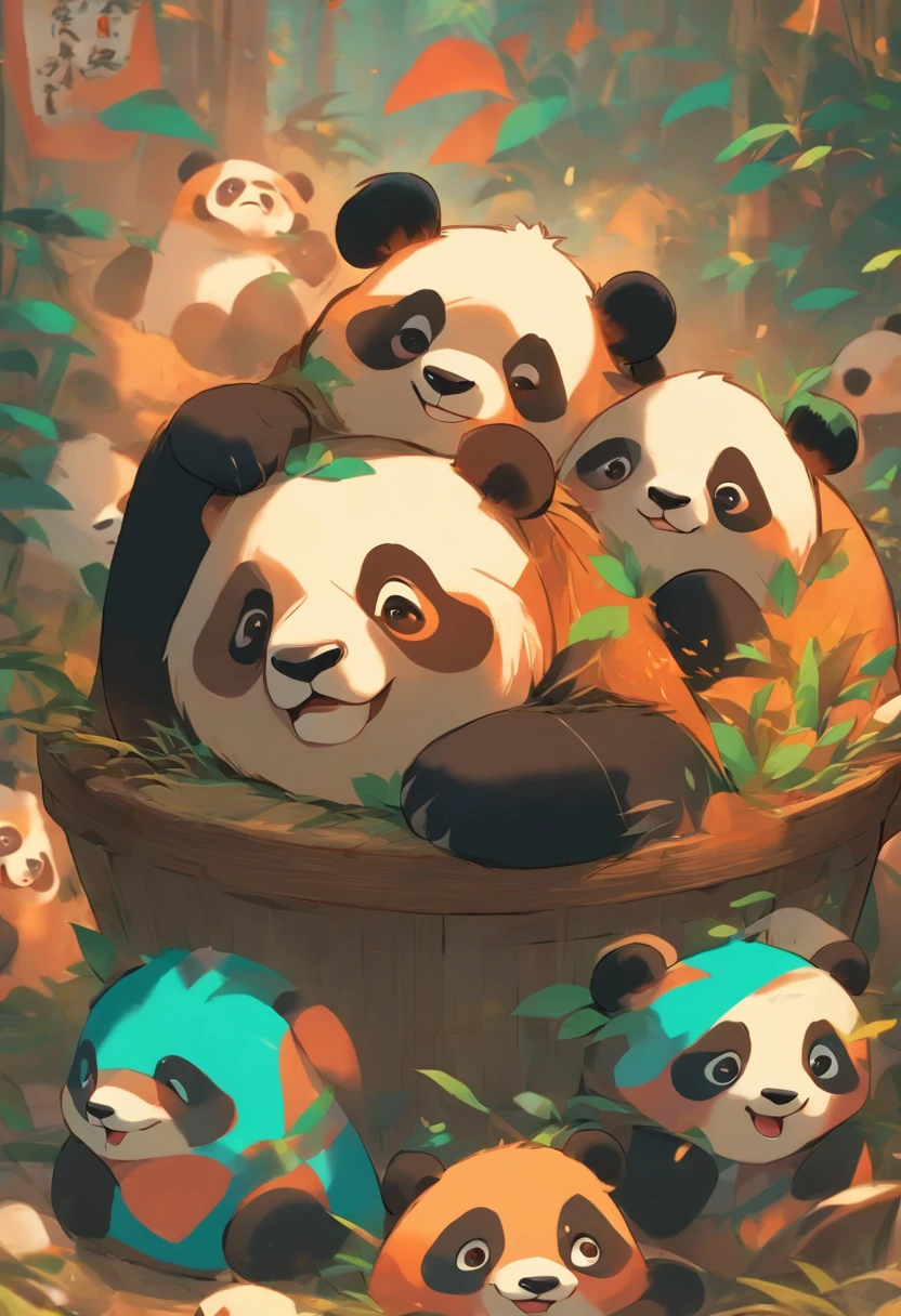 Round and cute giant panda,Anthropomorphic shape,differentemotions,Full of exaggerated expressions,white backgrounid,Lie on your stomach on a pot,Blushlush,Lazy