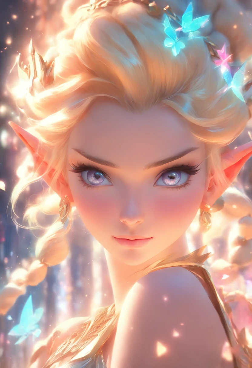 a close up of a woman with a tia on her head, blonde - haired princess, artwork in the style of guweiz, ross tran 8 k, a beautiful fantasy empress, 8k high quality detailed art, portrait of an elf queen, 4k highly detailed digital art, beautiful and elegant elf queen, princess portrait, portrait of queen of light