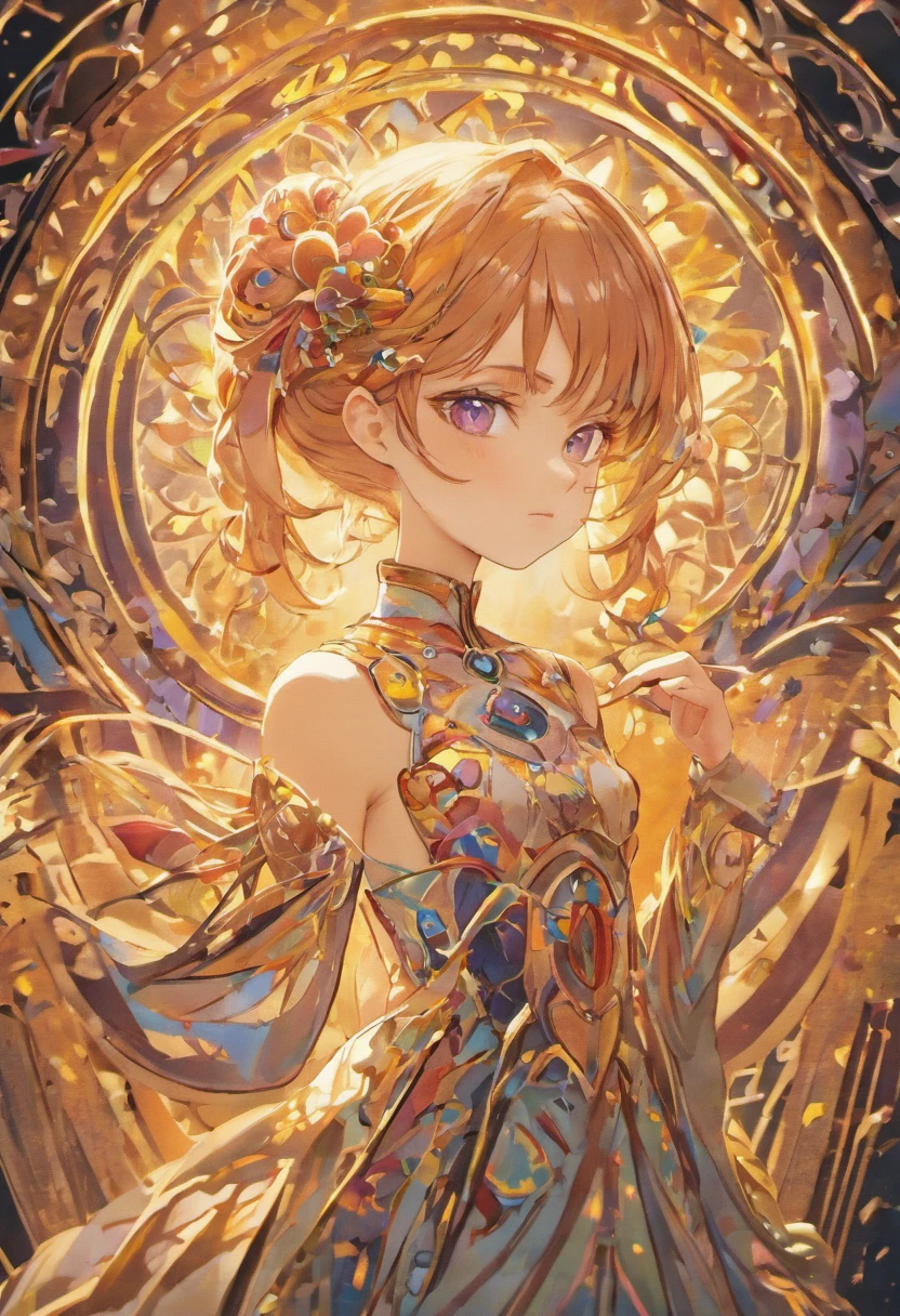Beautiful young woman with intricate Art Nouveau design carved on her porcelain doll-like body. Embedded light-emitting cybernetic circuitry, Vibrant, realistic eyes looking at the camera. 50 millimeters, High contrast, Clean,vibrant, high resolution, Front and section views, Close up, 4K, 3d octane render, Cinematic lighting, Dynamic, Ray tracing,