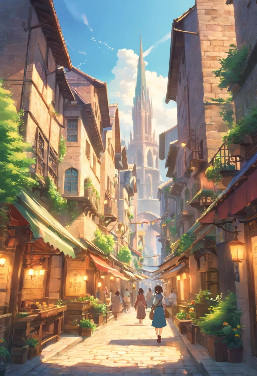 Medieval fantasy city, enorme ciudad, hermosa ciudad con jardines, monumentos, palacios y bellos edificios, Magnificent fantasy city
