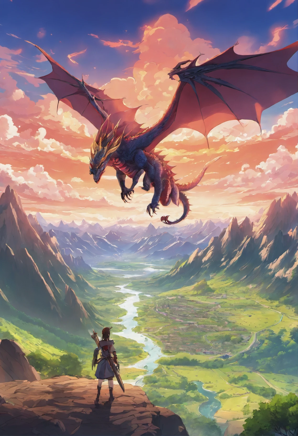 At the end of the world, a beautiful, infernal dragon emerges from a hidden valley, skirting the valley and into the valley. 8k, epic, volumetric lighting