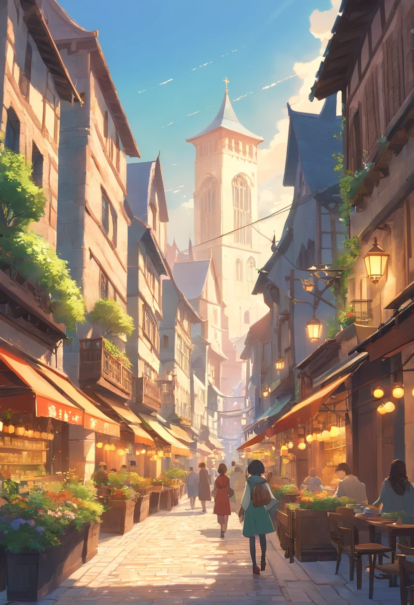Medieval fantasy city, enorme ciudad, hermosa ciudad con jardines, plaza, bellos edificios, Magnificent fantasy city