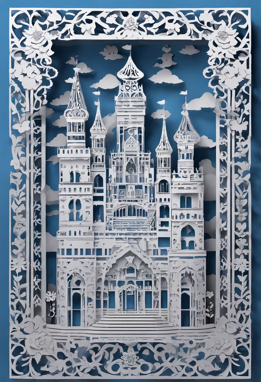 realistic, (best quality, masterpiece:1.3),
isometric, flowers castle, blue rose, grey background, papercarvingcd-000004