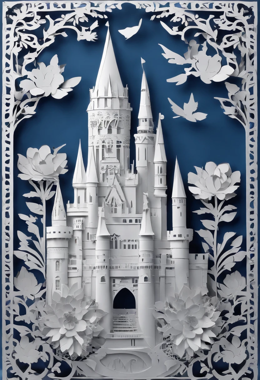realistic, (best quality, masterpiece:1.3),
isometric, flowers castle, blue rose, grey background, papercarvingcd-000004