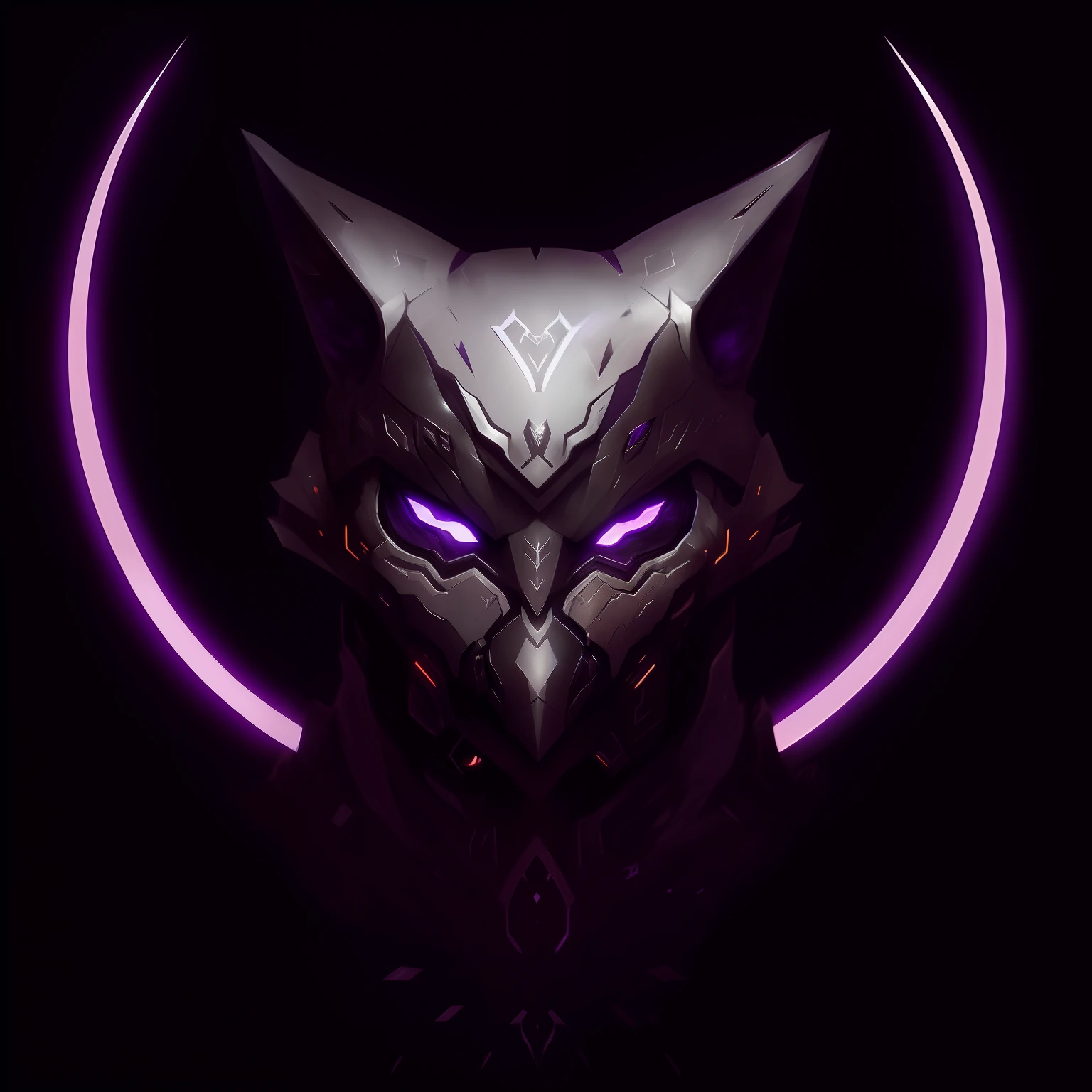 arafed image of a black and white cat with a purple light, darksynth character portrait, warframe hound art, benedick bana, dark but detailed digital art, warframe fanart, cat from the void, metal ears purple eyes, detailed warframe fanart, exquisite warframe fanart, warframe destiny fanart, warframe art, the dark god of cats