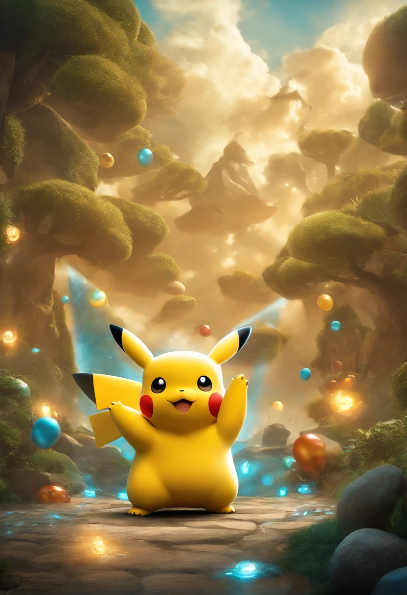 Fotografia completa e centralizado, Fotografia com Qualidade 8k, Hiper Realismo na Fotografia, ultra Realismo na Fotografia, obra-prima, melhor qualidade, Pokémon Pikachu characters, Bulbasaur, Snorlax, Lucario, Charizard todos juntos em uma festa infantil se divertindo, pulando, brincando, fun, heaven, nuvem, (Close-up:1.1), brilhante, Feliz, divertido, soft-lighting, (Bauhaus, Forms, linhas, abstrato:1.1), (the Character is sideways in the photograph in the Attack position), The character is sideways to the right flying in the attack position